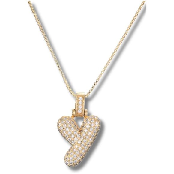 Pendant Letter "Y" Bubble Letter w/Chain Necklace - Picture 1 of 7